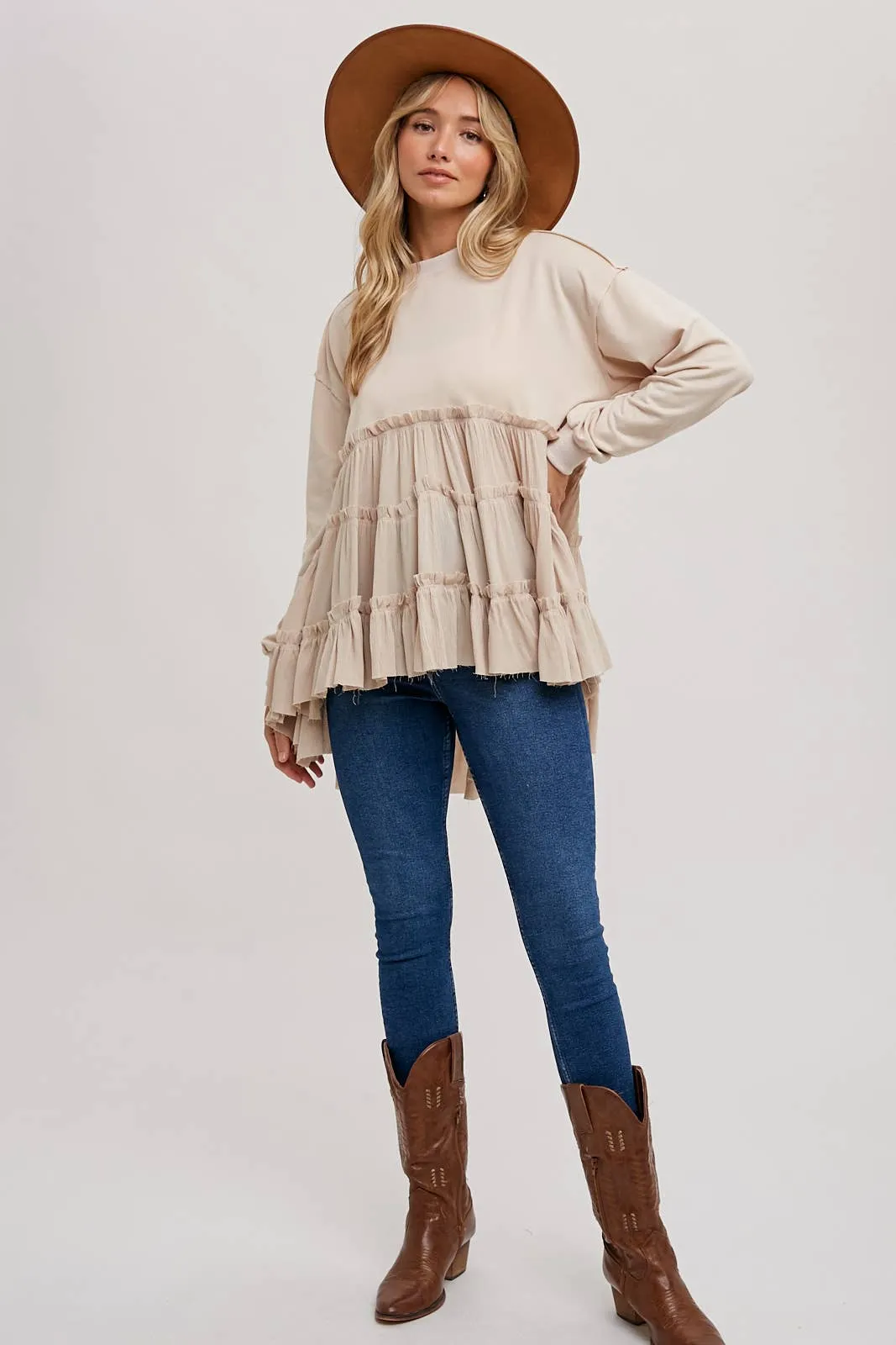 Tiered Sweatshirt in Oatmeal #859