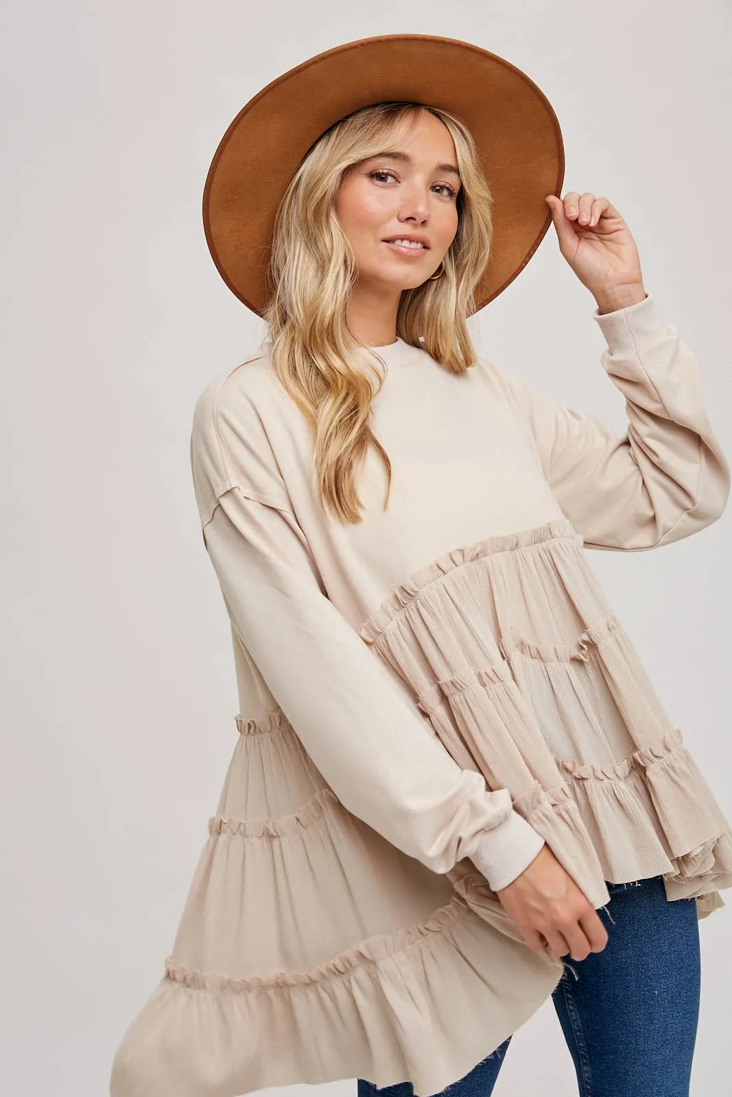 Tiered Sweatshirt in Oatmeal #859