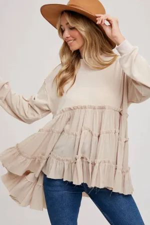 Tiered Sweatshirt in Oatmeal #859