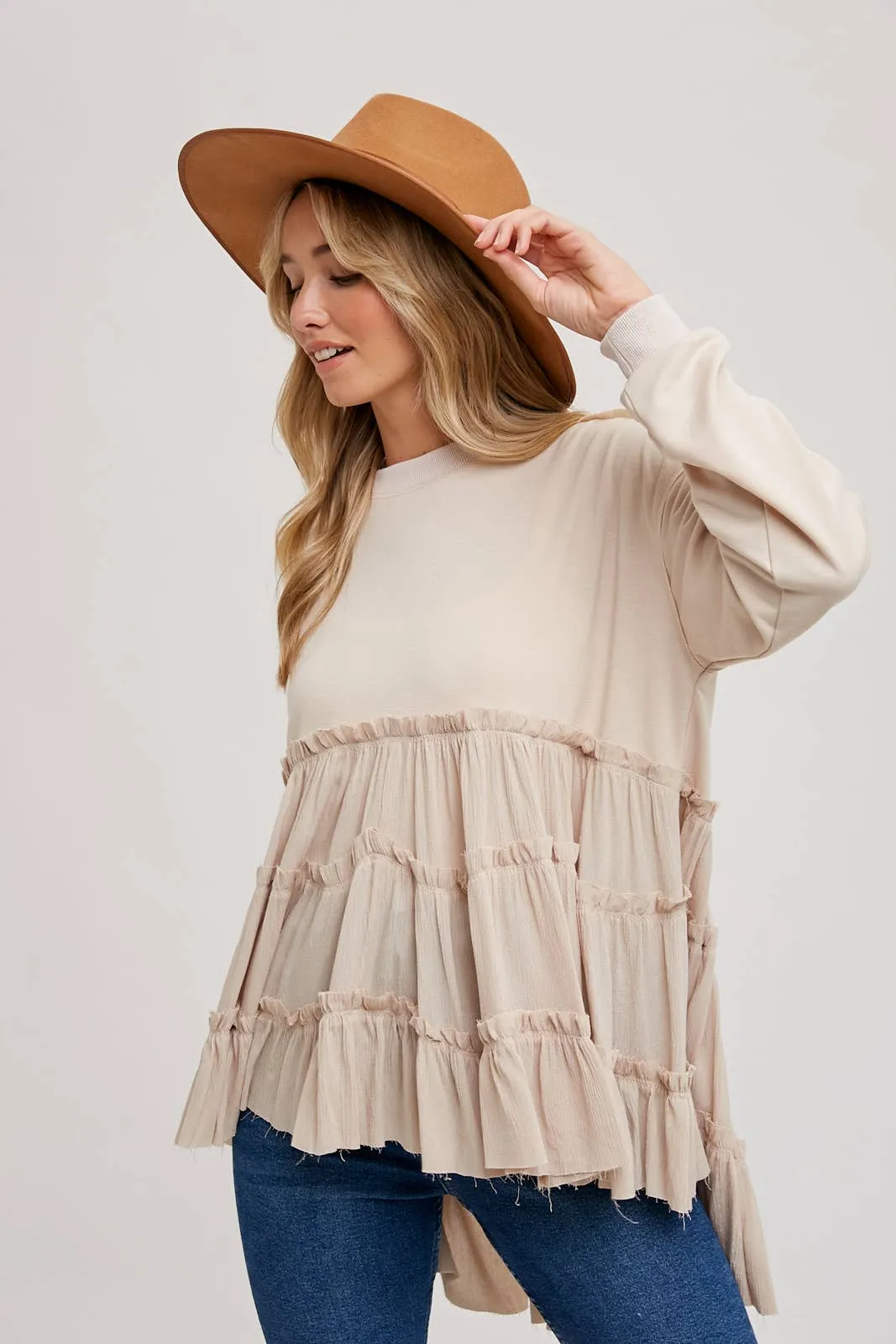 Tiered Sweatshirt in Oatmeal #859