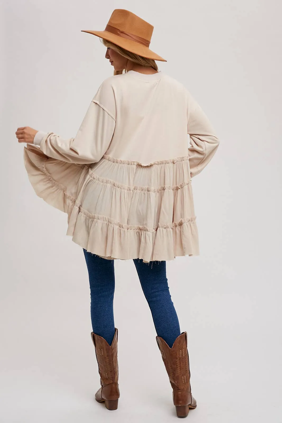 Tiered Sweatshirt in Oatmeal #859