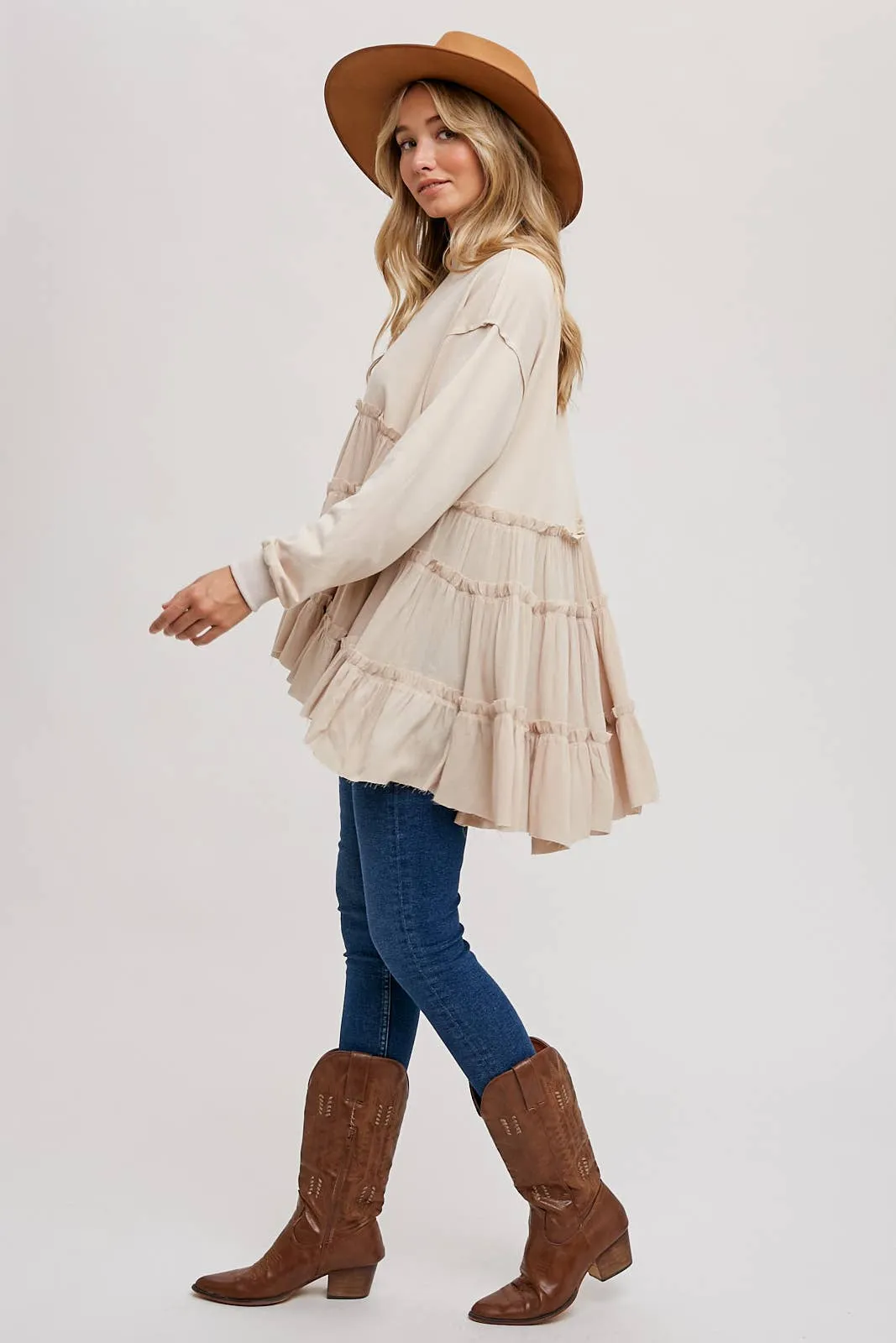 Tiered Sweatshirt in Oatmeal #859