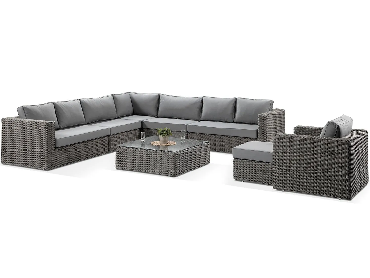 Tosca Grey Large Rattan Modular Corner Sofa and Armchair Set