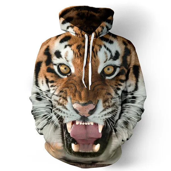 Unisex Fashion Tigers 3D Digital Printing Loose Hoodie