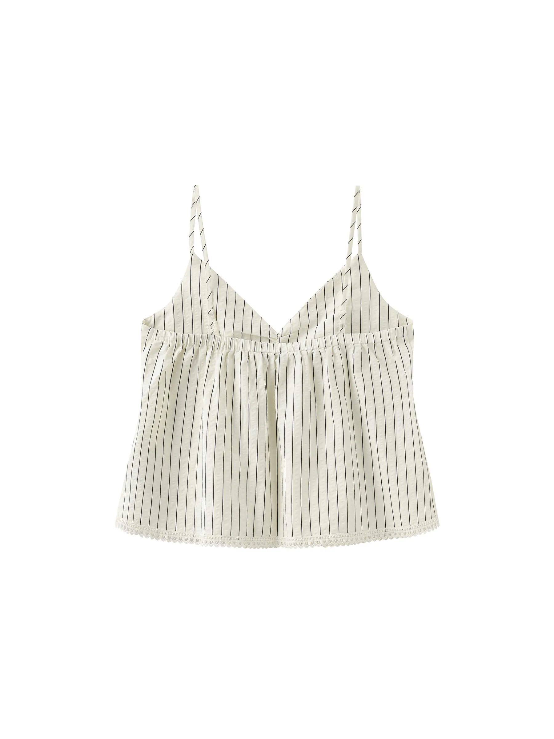 V-neck Lace Trim Striped Cami Top