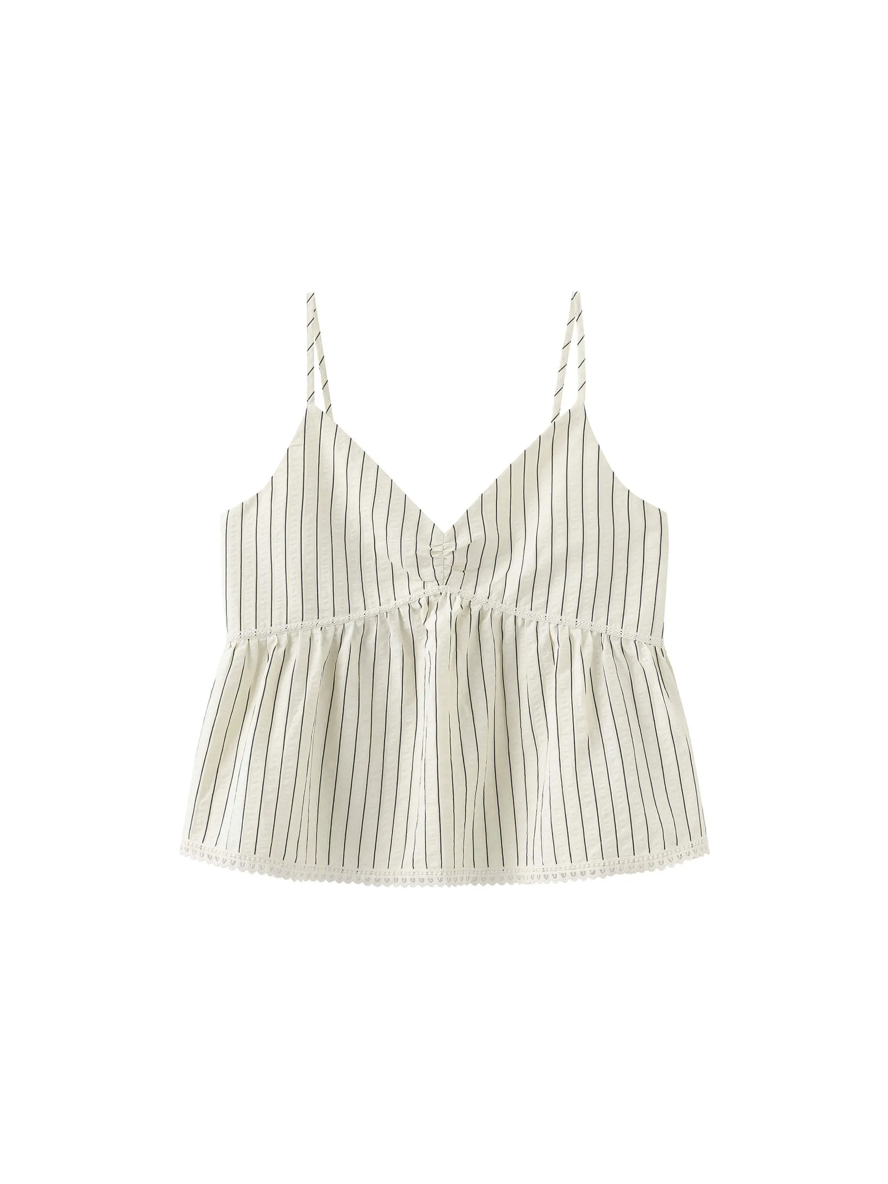 V-neck Lace Trim Striped Cami Top