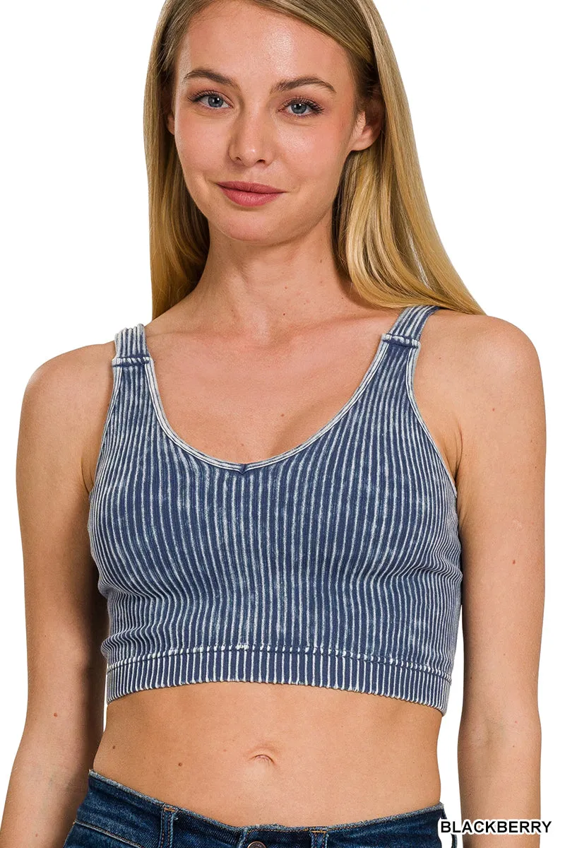 Washed ribbed seamless v-neck cropped tank