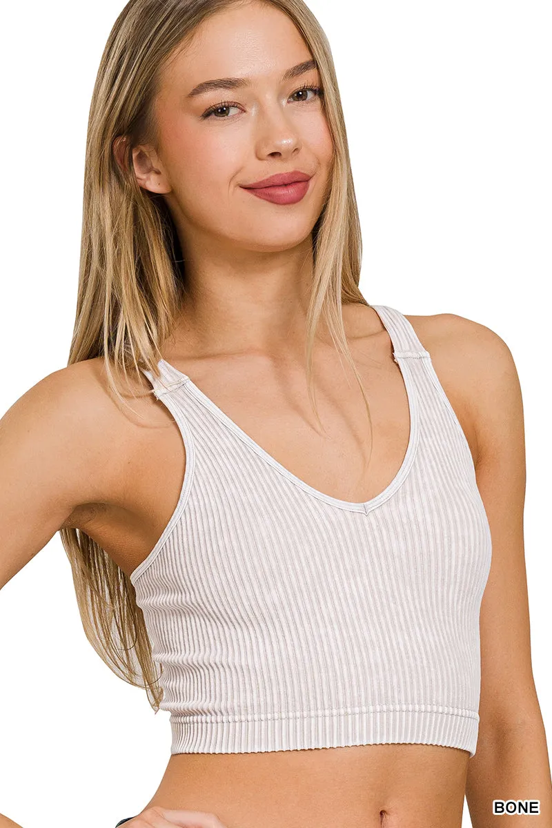 Washed ribbed seamless v-neck cropped tank