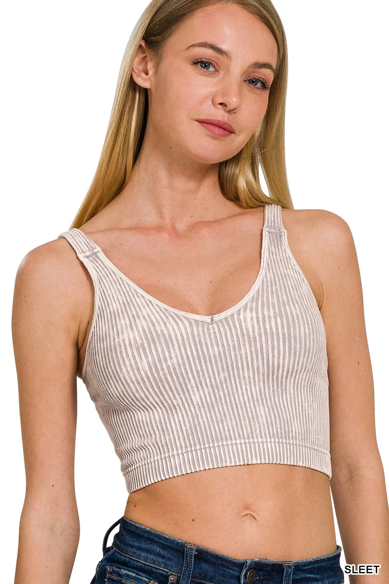 Washed ribbed seamless v-neck cropped tank