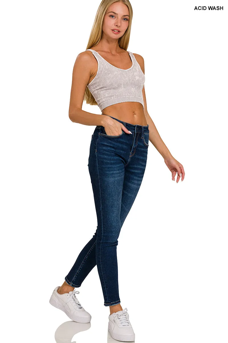 Washed ribbed seamless v-neck cropped tank