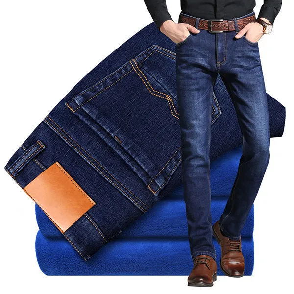 Winter Business Thicken Fleece Elasticly Jeans