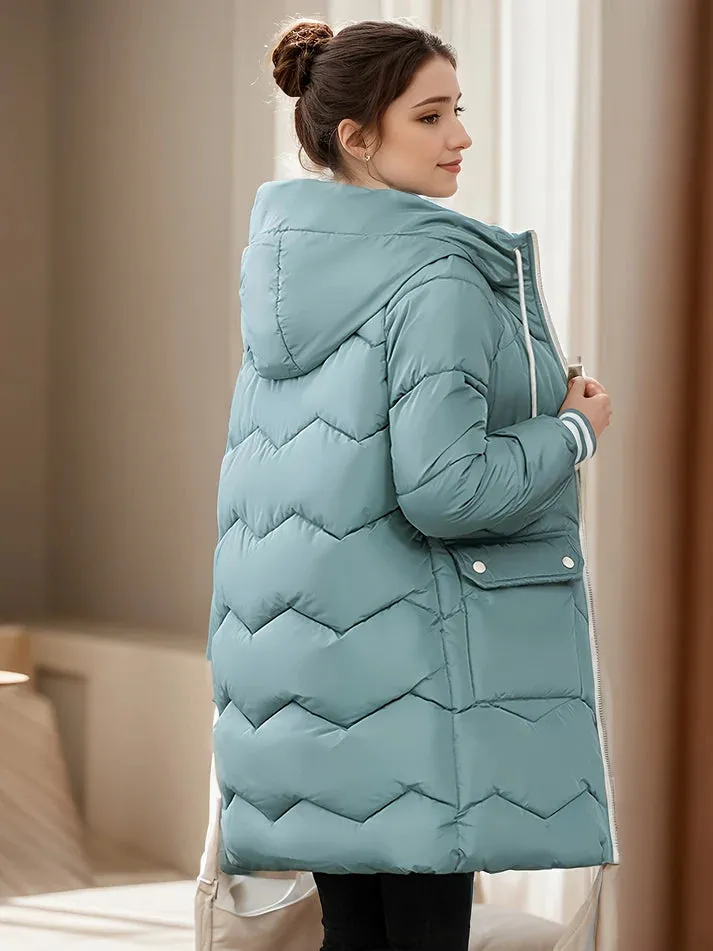 Women's Casual Long Winter Coat with Drawstring and Flap Pockets | Ideal for Autumn/Winter