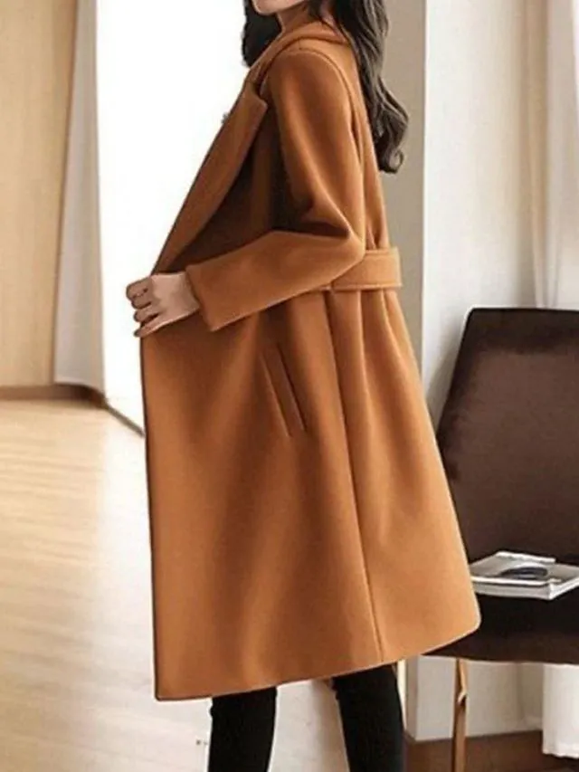 Women's Elegant Wool Winter Coat with Belted Button Closure | Ideal for Autumn/Winter