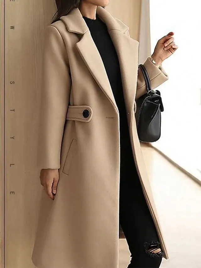 Women's Elegant Wool Winter Coat with Belted Button Closure | Ideal for Autumn/Winter