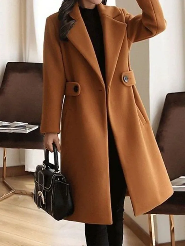 Women's Elegant Wool Winter Coat with Belted Button Closure | Ideal for Autumn/Winter