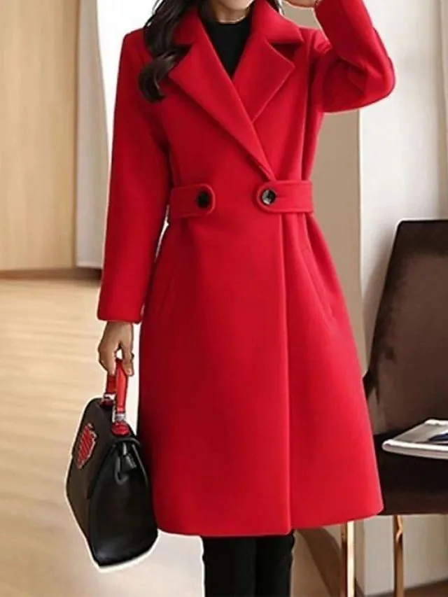 Women's Elegant Wool Winter Coat with Belted Button Closure | Ideal for Autumn/Winter