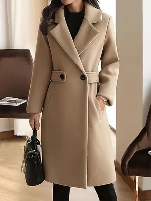 Women's Elegant Wool Winter Coat with Belted Button Closure | Ideal for Autumn/Winter