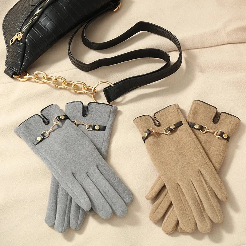 Women's Winter Warm Metal Chain touch screen Gloves