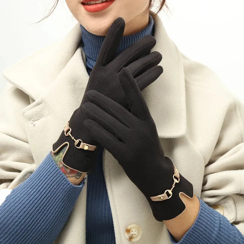 Women's Winter Warm Metal Chain touch screen Gloves