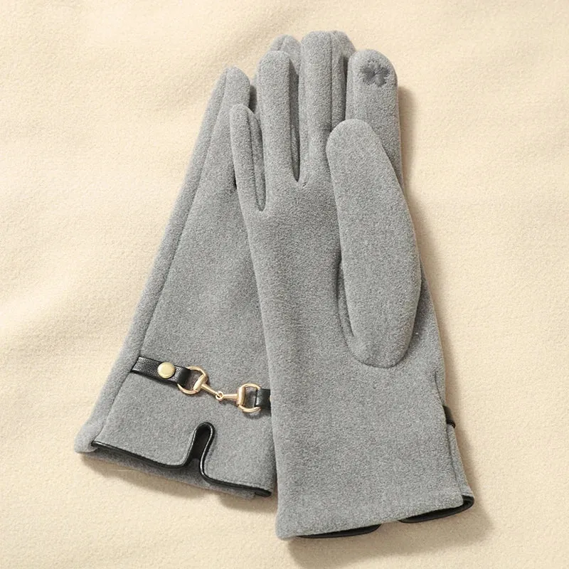 Women's Winter Warm Metal Chain touch screen Gloves