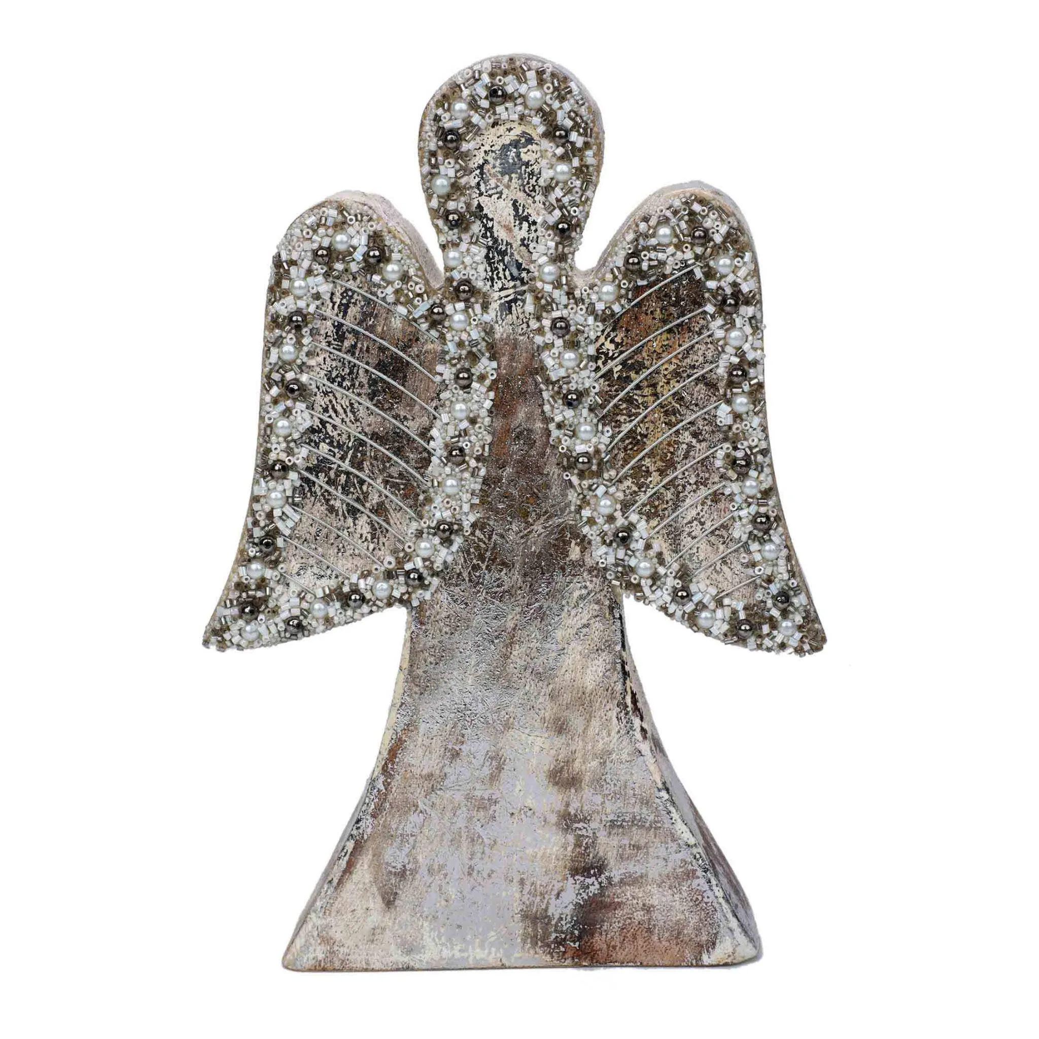 Wood Angel, Christmas | Winter Decor in Silver & White