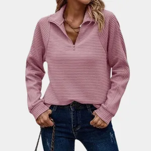 Zip-Up Ribbed Sweatshirt