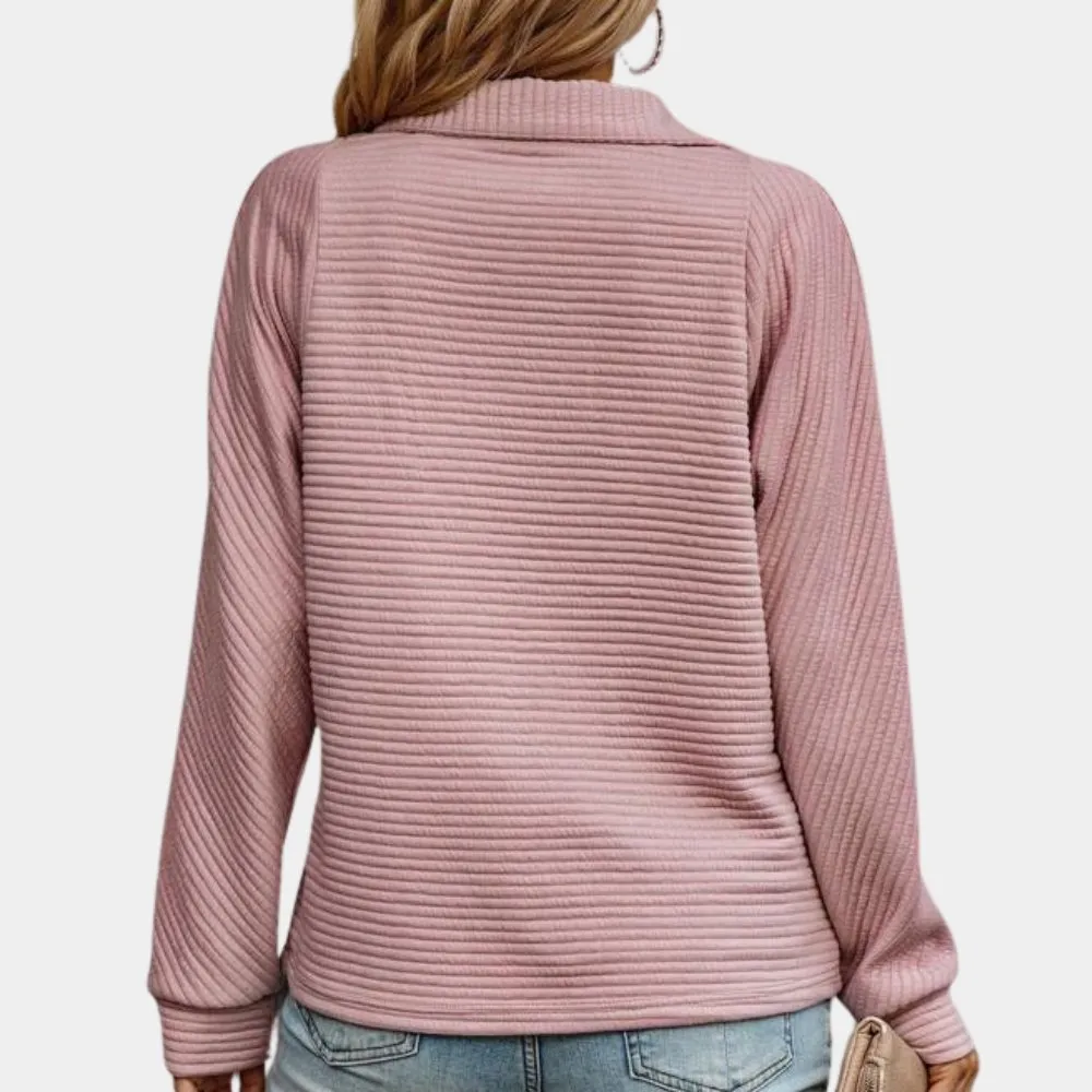 Zip-Up Ribbed Sweatshirt