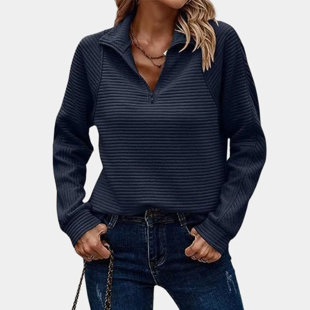 Zip-Up Ribbed Sweatshirt